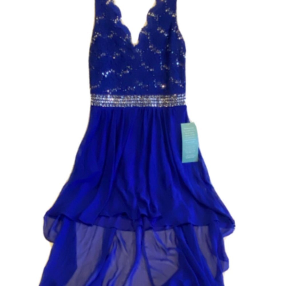 NWT Girls Juniors Prom Ball Gown Dress Sleeveless Electric Blue w/Sparkles Sz 11